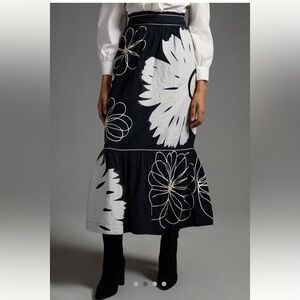Maeve by Anthropolgie Maxi Skirt Black Motif